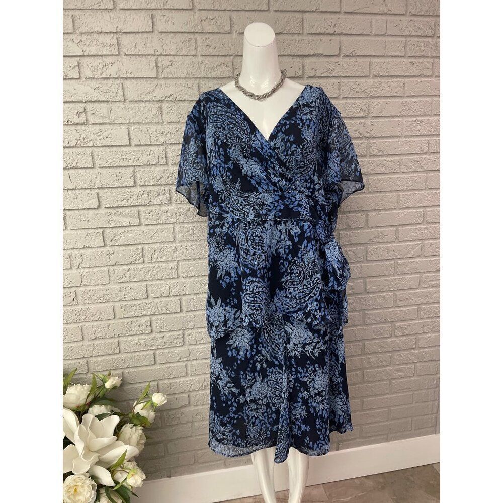 Covington Woman Blue Paisley Print Blouse & Skirt 2 Pcs Set Size 18